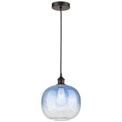 Edison Brookhaven Sphere 11"W Oiled Bronze Cord Pendant w/ Sapphire Shade