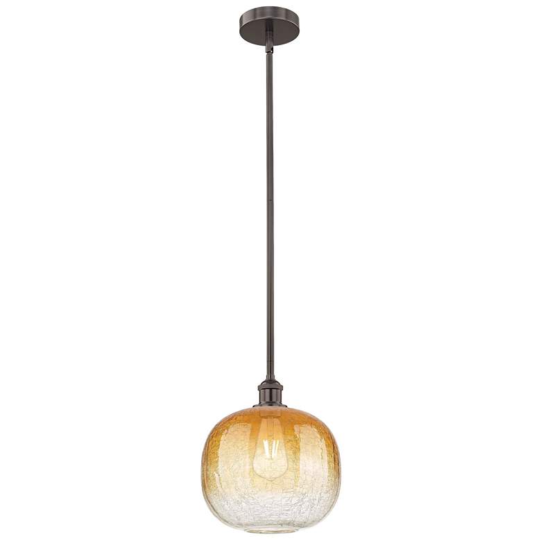 Image 1 Edison Brookhaven Sphere 11"W Oiled Bronze Stem Pendant w/ Amber Shade