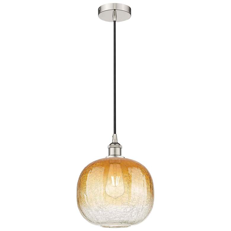 Image 1 Edison Brookhaven Sphere 11"W Polished Nickel Cord Pendant w/ Amber Shade