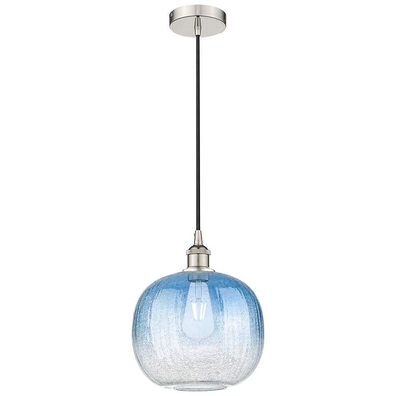 Image 1 Edison Brookhaven Sphere 11"W Polished Nickel Cord Pendant w/ Blue Shade