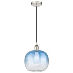Edison Brookhaven Sphere 11"W Polished Nickel Cord Pendant w/ Blue Shade
