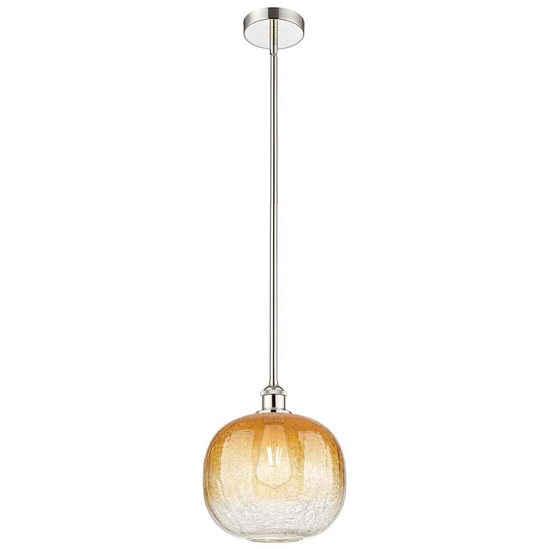 Image 1 Edison Brookhaven Sphere 11"W Polished Nickel Stem Pendant w/ Amber Shade