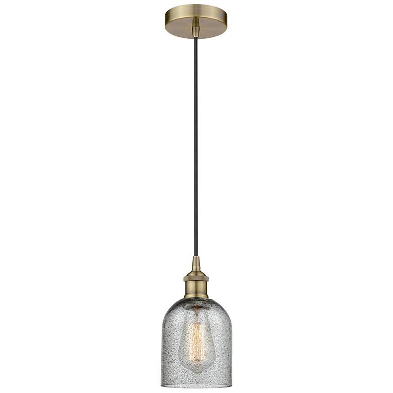 Image 1 Edison Caledonia 5" Antique Brass Cord Hung Mini Pendant w/ Charcoal S
