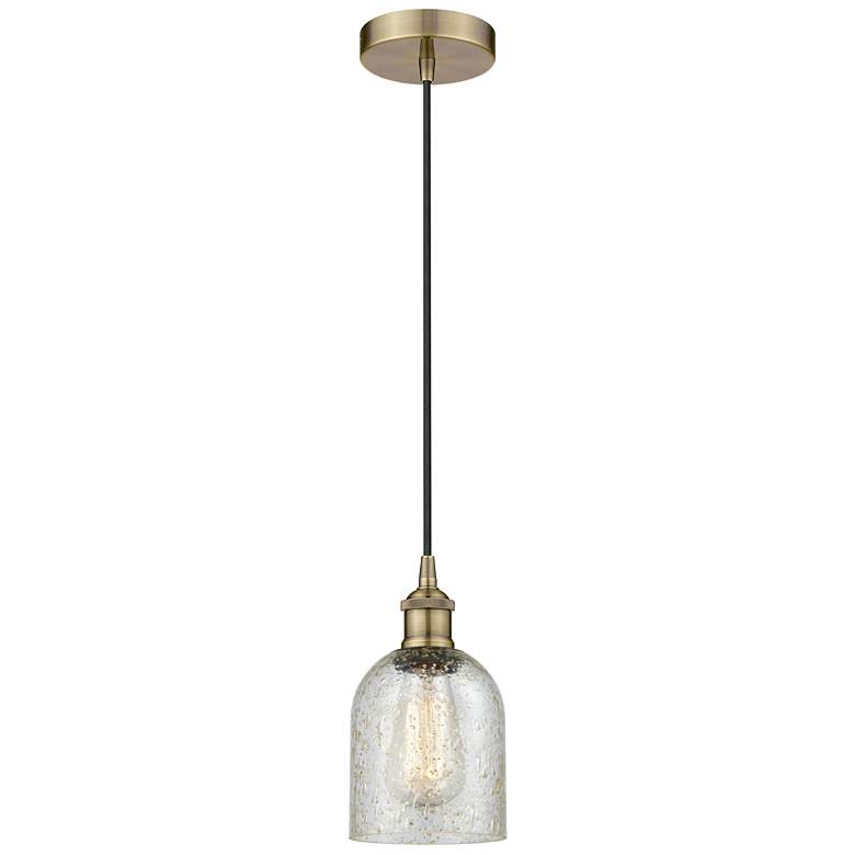Image 1 Edison Caledonia 5" Antique Brass Cord Hung Mini Pendant w/ Mica Shade