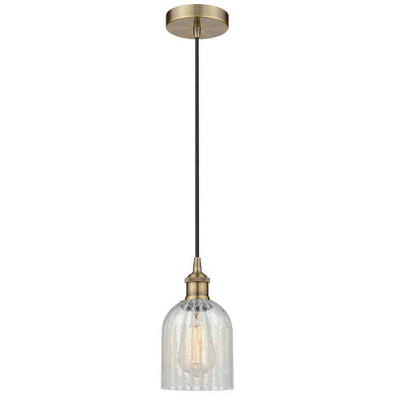 Image 1 Edison Caledonia 5" Antique Brass Cord Hung Mini Pendant w/ Mouchette