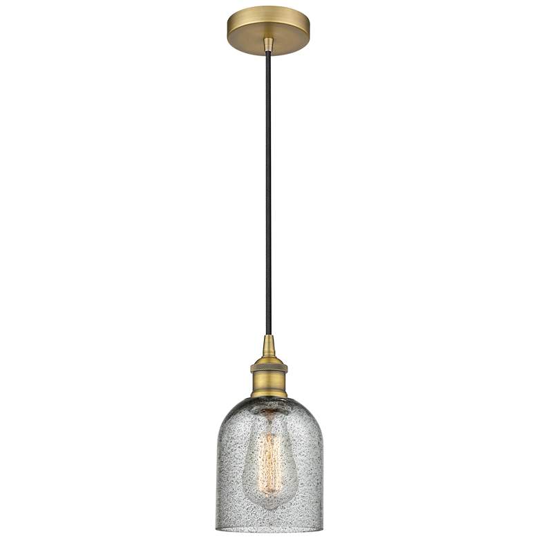 Image 1 Edison Caledonia 5" Brushed Brass Cord Hung Mini Pendant w/ Charcoal S