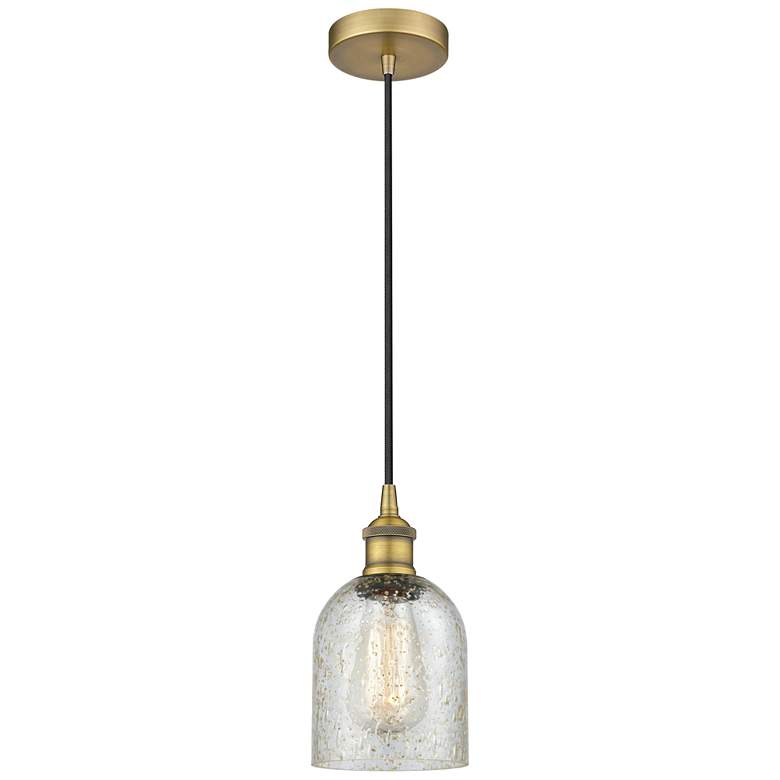 Image 1 Edison Caledonia 5" Brushed Brass Cord Hung Mini Pendant w/ Mica Shade