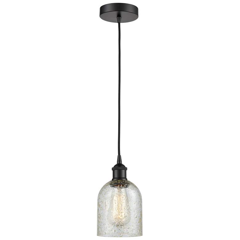 Image 1 Edison Caledonia 5" Matte Black Cord Hung Mini Pendant w/ Mica Shade