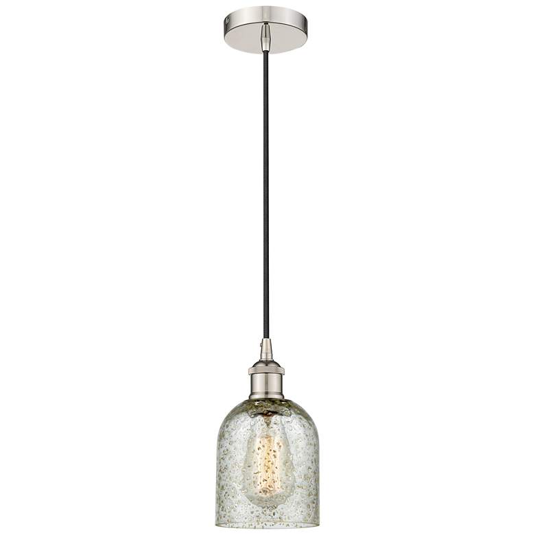 Image 1 Edison Caledonia 5" Polished Nickel Cord Hung Mini Pendant w/ Mica Sha