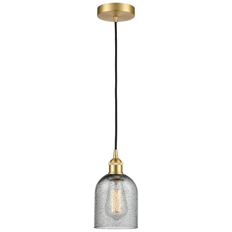Image 1 Edison Caledonia 5" Satin Gold Cord Hung Mini Pendant w/ Charcoal Shad