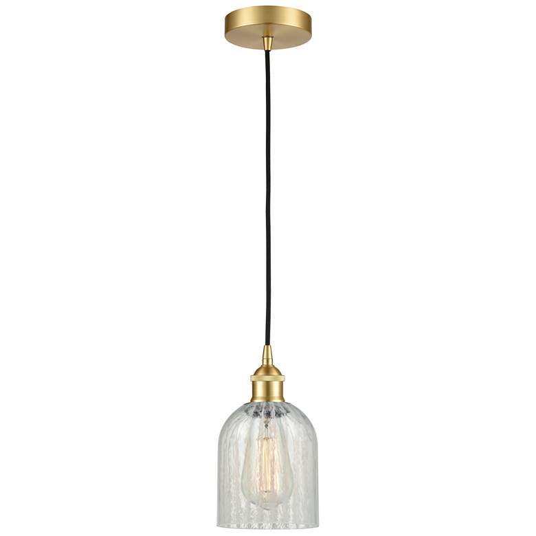 Image 1 Edison Caledonia 5" Satin Gold Cord Hung Mini Pendant w/ Mouchette Sha