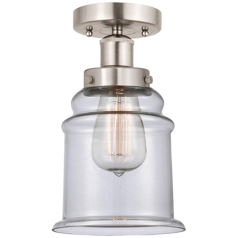 Image 1 Edison Canton 6" Brushed Satin Nickel Semi Flush Mount w/ Clear Shade
