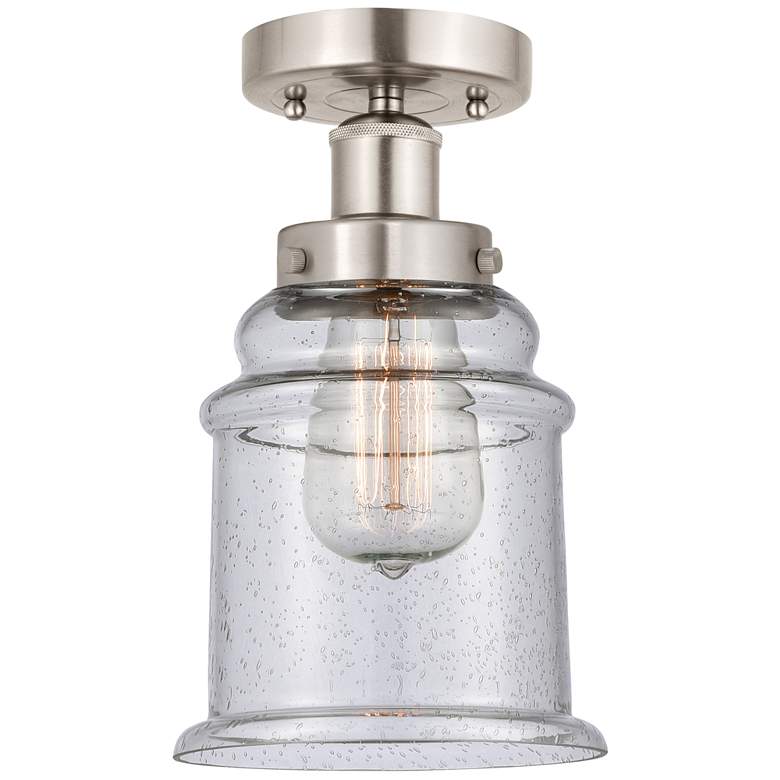 Image 1 Edison Canton 6" Brushed Satin Nickel Semi Flush Mount w/ Seedy Shade