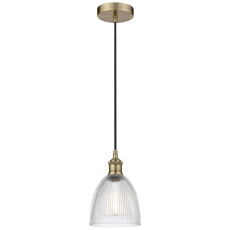 Image 1 Edison Castile 6" Antique Brass Cord Hung Mini Pendant w/ Clear Shade