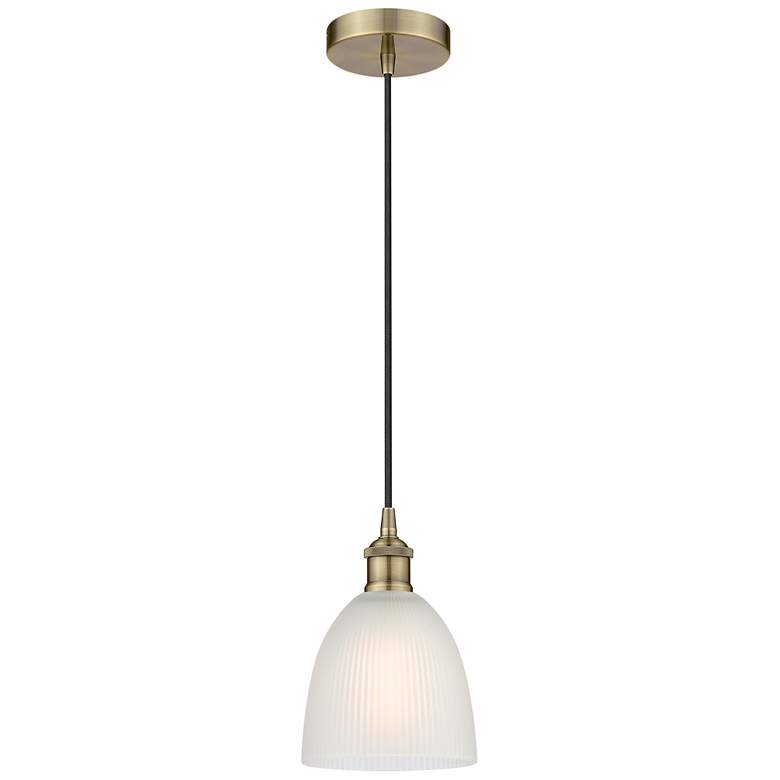 Image 1 Edison Castile 6" Antique Brass Cord Hung Mini Pendant w/ White Shade