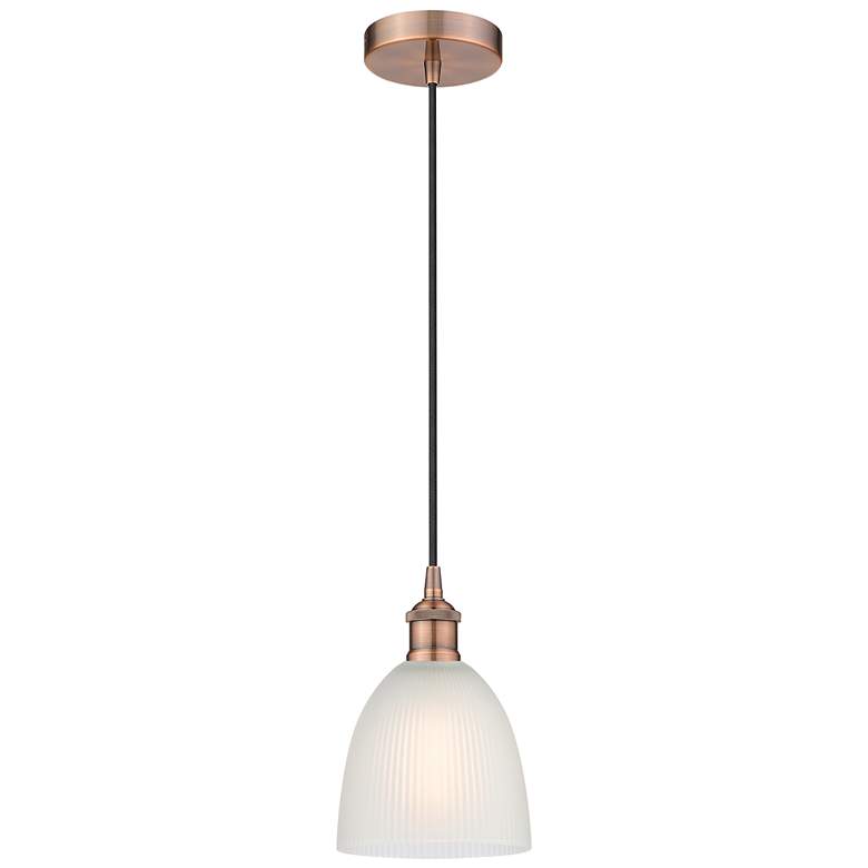 Image 1 Edison Castile 6" Antique Copper Cord Hung Mini Pendant w/ White Shade
