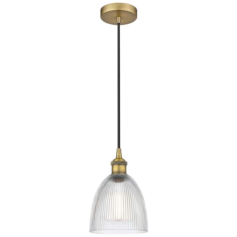 Image 1 Edison Castile 6 inch Brushed Brass Cord Hung Mini Pendant w/ Clear Shade