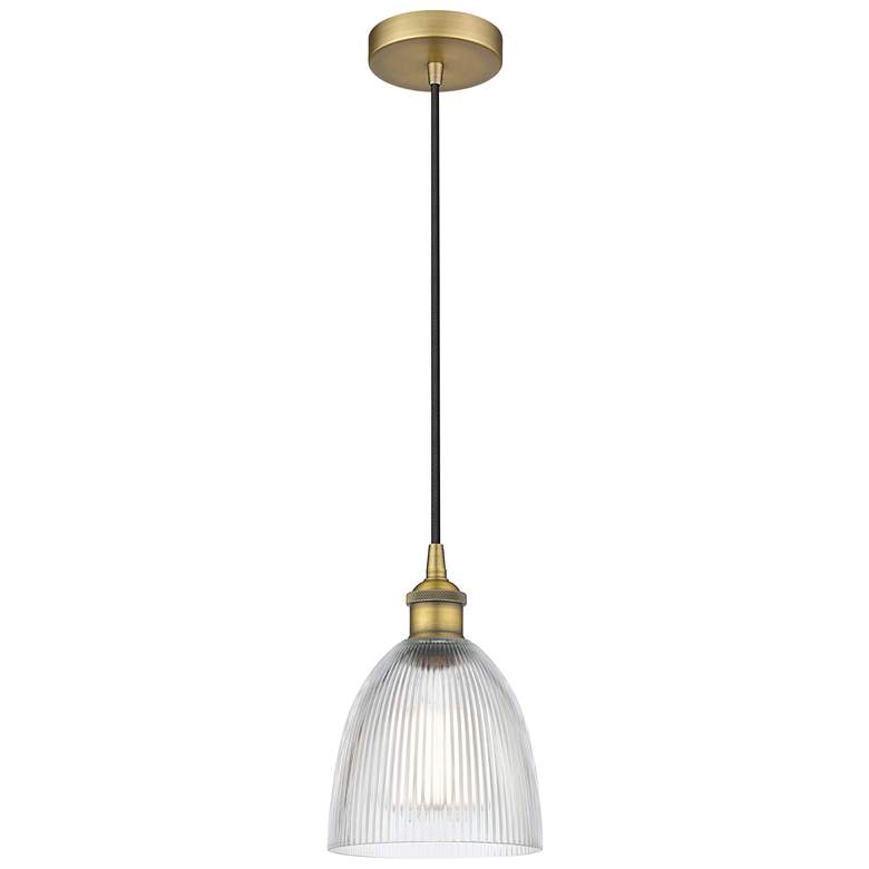 Image 1 Edison Castile 6" Brushed Brass Cord Hung Mini Pendant w/ Clear Shade