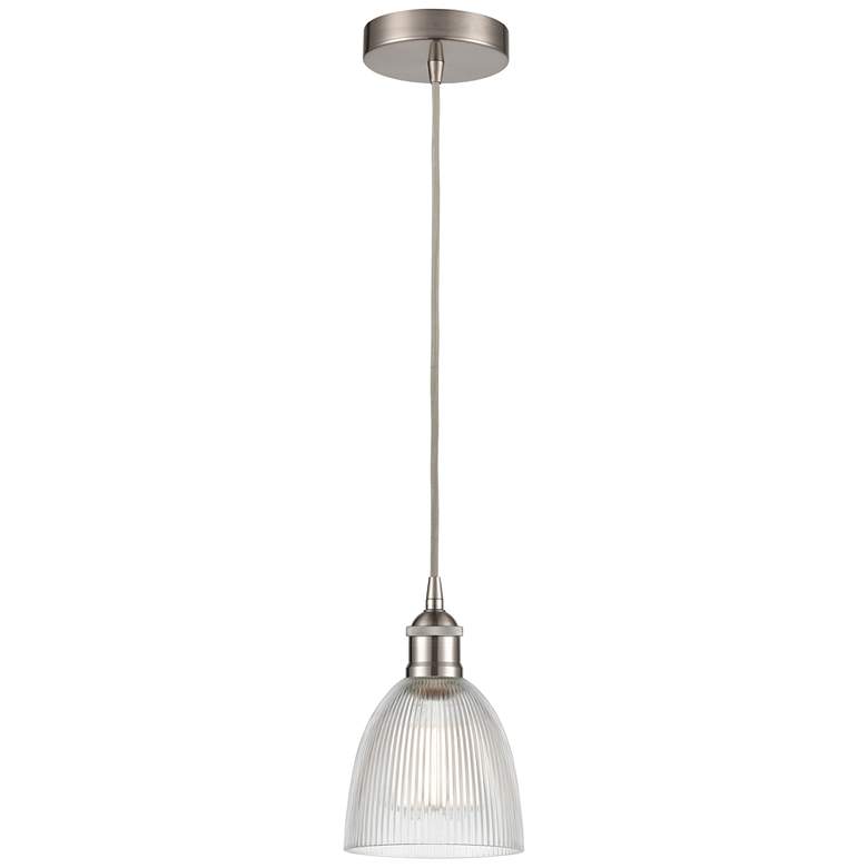 Image 1 Edison Castile 6 inch Brushed Satin Nickel Corded Mini Pendant w/ Clear Sh