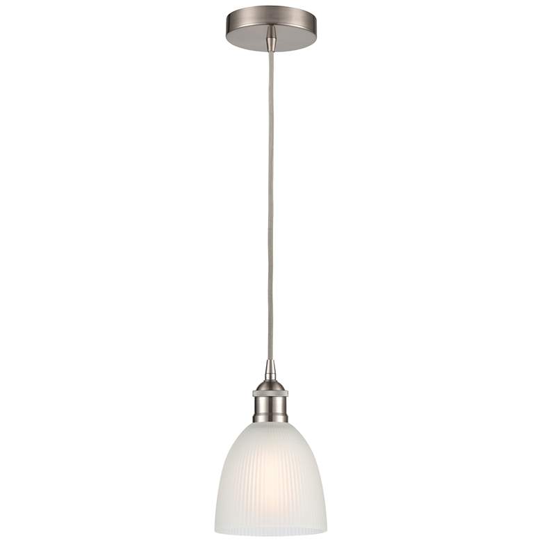 Image 1 Edison Castile 6" Brushed Satin Nickel Corded Mini Pendant w/ White Sh