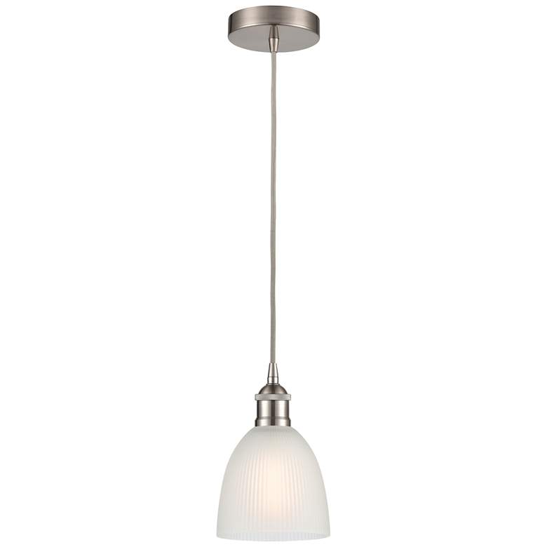 Image 1 Edison Castile 6 inch Brushed Satin Nickel Corded Mini Pendant w/ White Sh