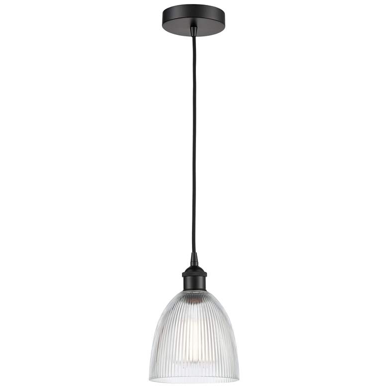 Image 1 Edison Castile 6" Matte Black Cord Hung Mini Pendant w/ Clear Shade