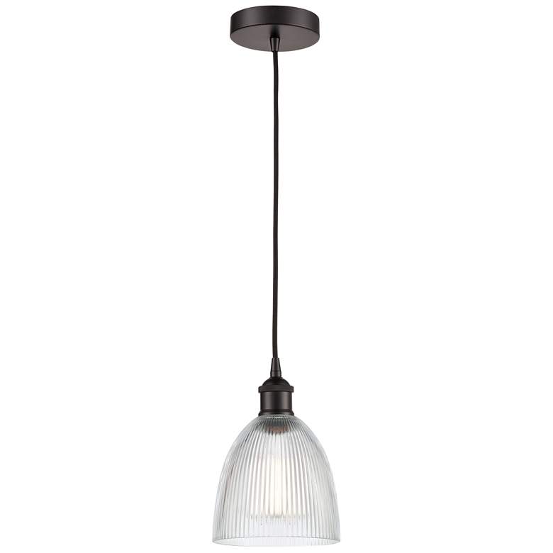 Image 1 Edison Castile 6 inch Oil Rubbed Bronze Cord Hung Mini Pendant w/ Clear Sh