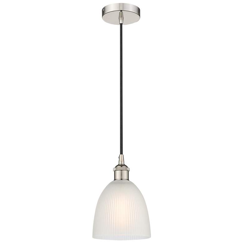 Image 1 Edison Castile 6 inch Polished Nickel Cord Hung Mini Pendant w/ White Shad