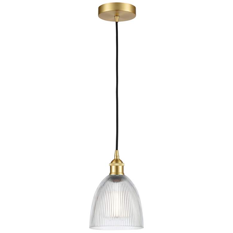 Image 1 Edison Castile 6" Satin Gold Cord Hung Mini Pendant w/ Clear Shade