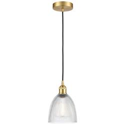 Edison Castile 6" Satin Gold Cord Hung Mini Pendant w/ Clear Shade