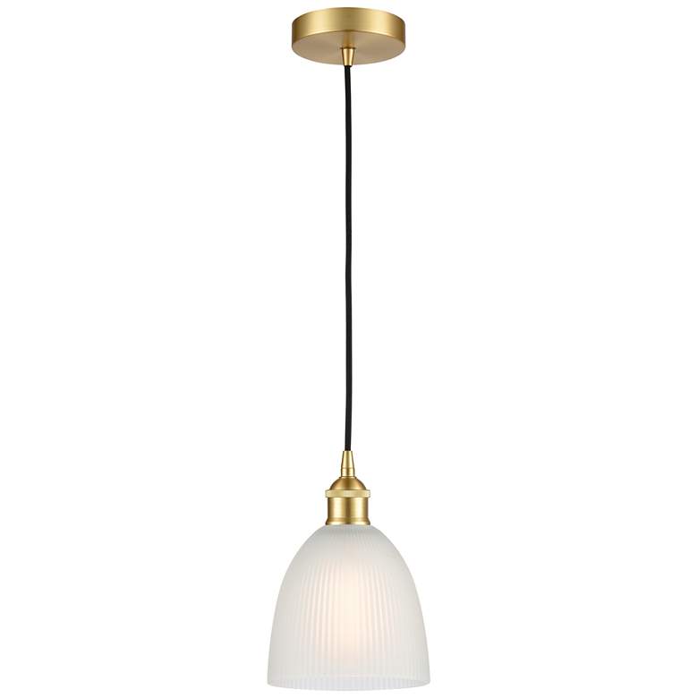 Image 1 Edison Castile 6 inch Satin Gold Cord Hung Mini Pendant w/ White Shade