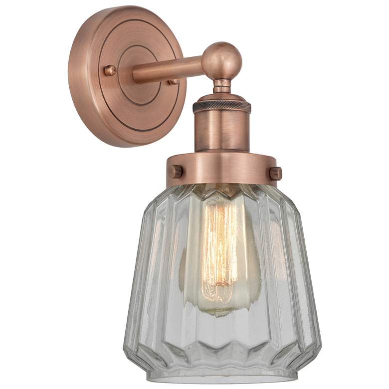 Image 1 Edison Chatham 10"High Antique Copper Sconce With Matte White Shade