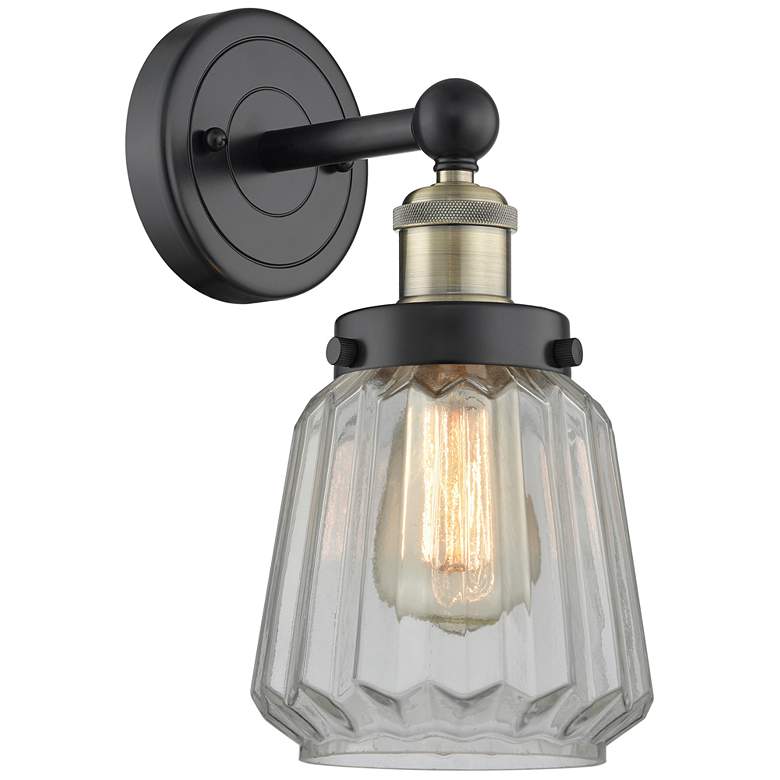 Image 1 Edison Chatham 10"High Black Antique Brass Sconce With Matte White Sha