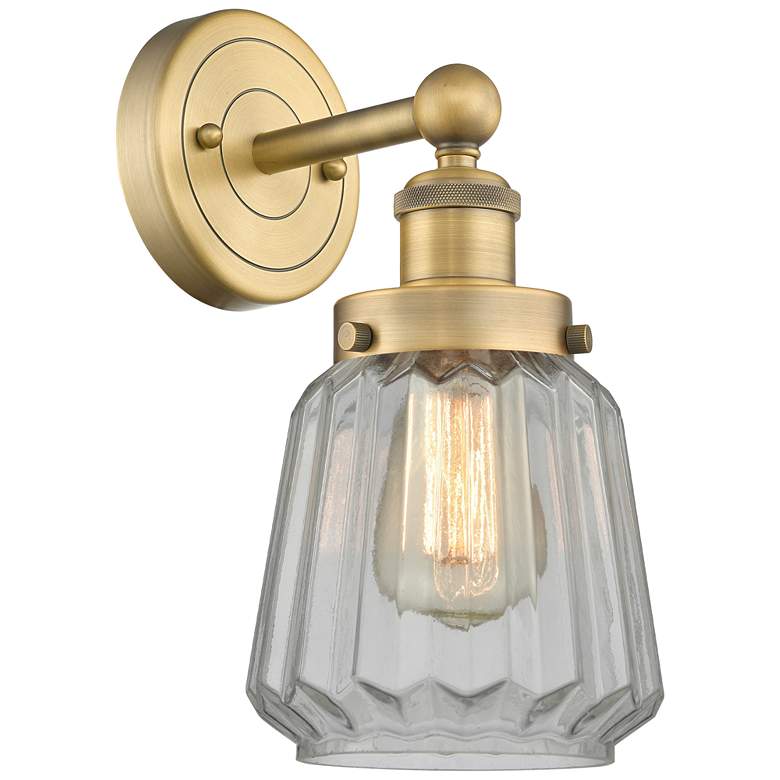 Image 1 Edison Chatham 10"High Brushed Brass Sconce With Matte White Shade