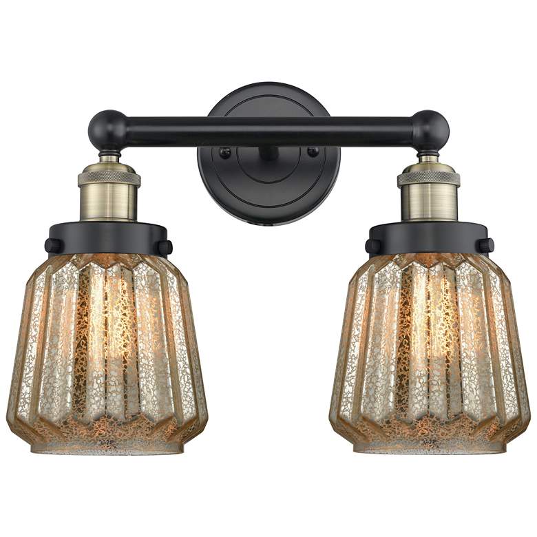 Image 1 Edison Chatham 15.5"W 2 Light Black Brass Bath Light With Clear Shade