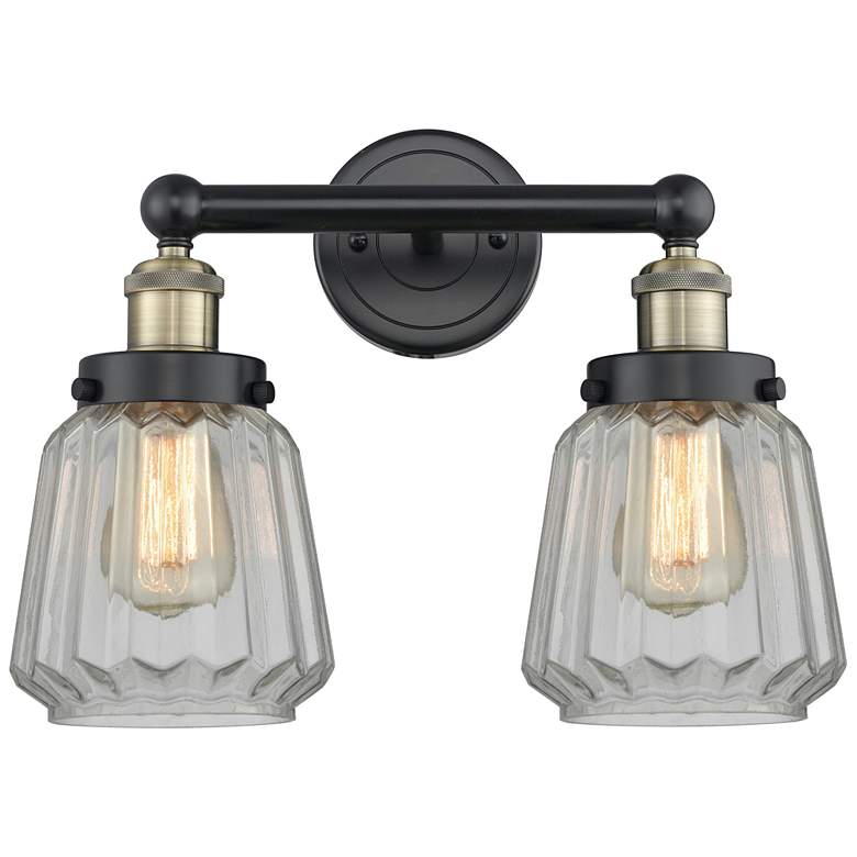 Image 1 Edison Chatham 15.5"W 2 Light Black Brass Bath Light With White Shade