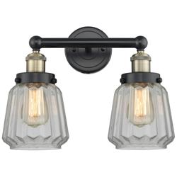 Edison Chatham 15.5"W 2 Light Black Brass Bath Light With White Shade
