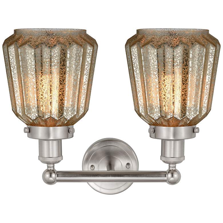 Image 2 Edison Chatham 16" 2-Light Brushed Satin Nickel Bath Light w/ Clear Sh more views