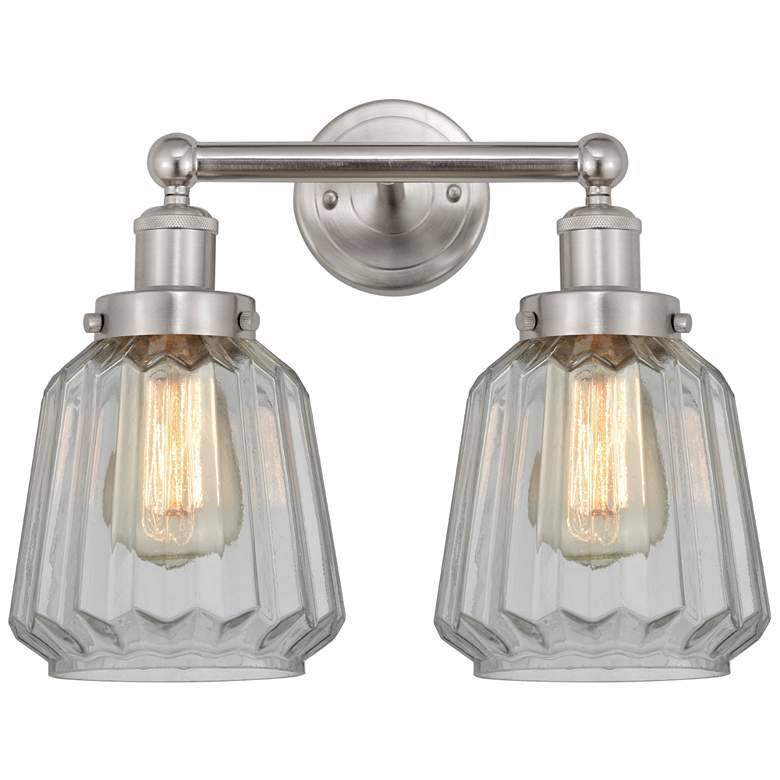 Image 1 Edison Chatham 16" 2-Light Brushed Satin Nickel Bath Light w/ White Sh
