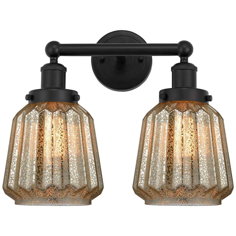 Image 1 Edison Chatham 16" 2-Light Matte Black Bath Light w/ Clear Shade