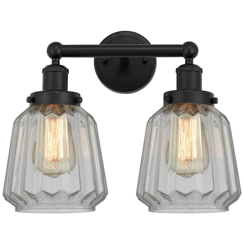 Image 1 Edison Chatham 16" 2-Light Matte Black Bath Light w/ Matte White Shade