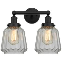 Edison Chatham 16" 2-Light Matte Black Bath Light w/ Matte White Shade