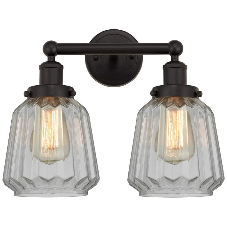 Image 1 Edison Chatham 16" 2-Light Oil Rubbed Bronze Bath Light w/ White Shade