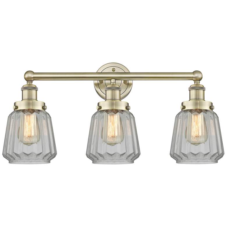 Image 1 Edison Chatham 24.5"W 3 Light Antique Brass Bath Light With White Shad