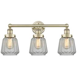 Edison Chatham 24.5"W 3 Light Antique Brass Bath Light With White Shad