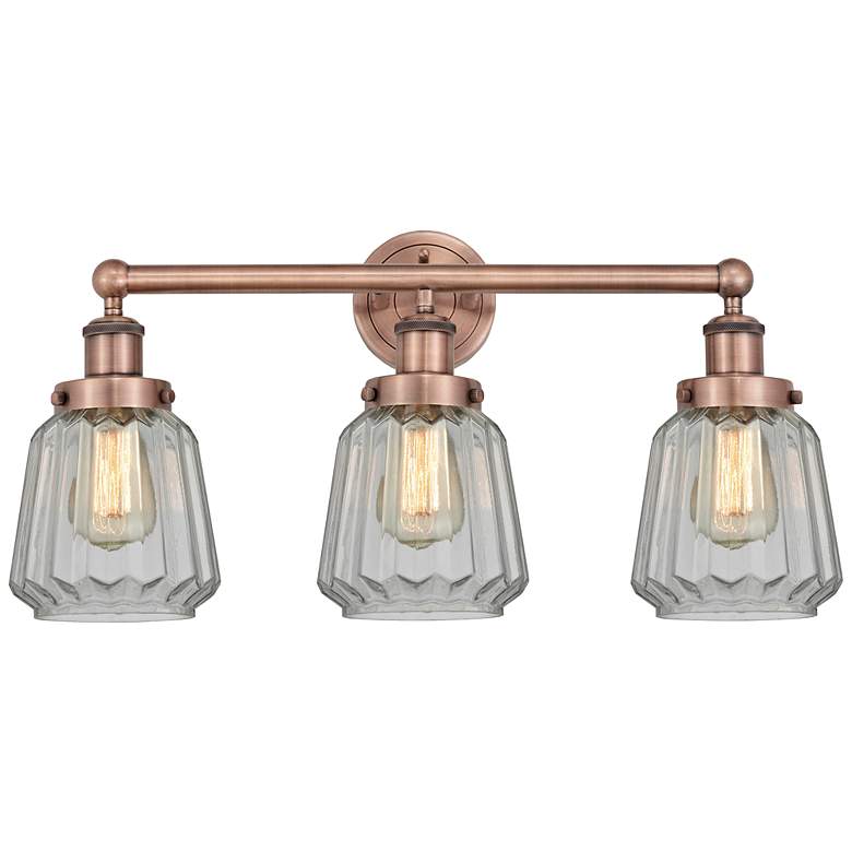 Image 1 Edison Chatham 24.5"W 3 Light Antique Copper Bath Light With White Sha