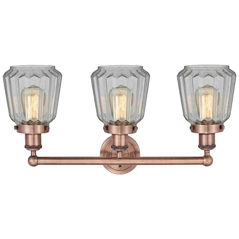 Image 3 Edison Chatham 24.5"W 3 Light Antique Copper Bath Light With White Sha more views