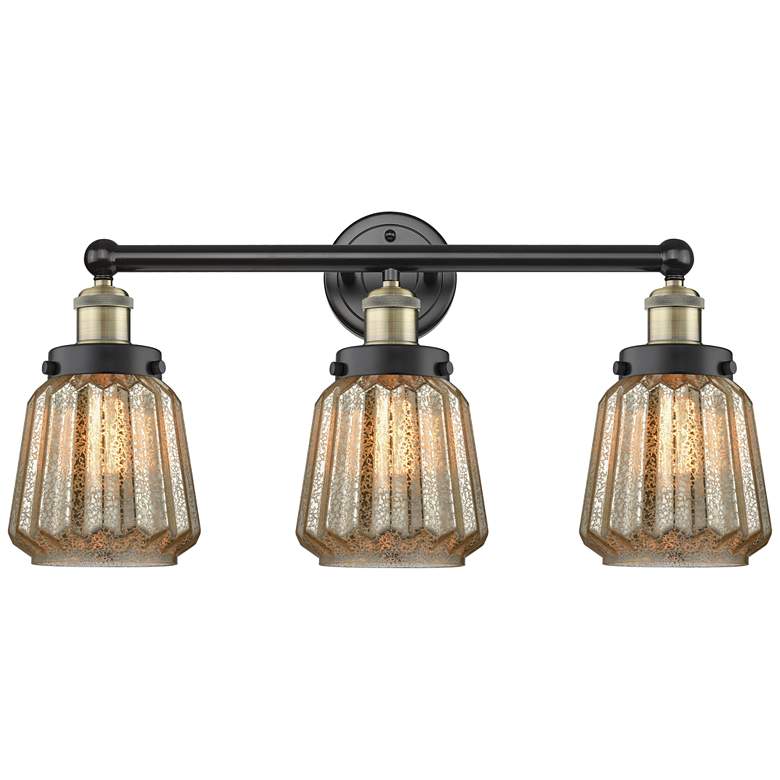 Image 1 Edison Chatham 24.5"W 3 Light Black Brass Bath Light With Clear Shade