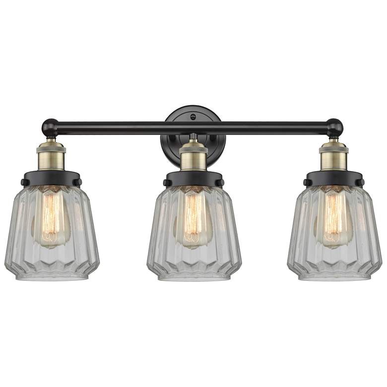 Image 1 Edison Chatham 24.5"W 3 Light Black Brass Bath Light With White Shade