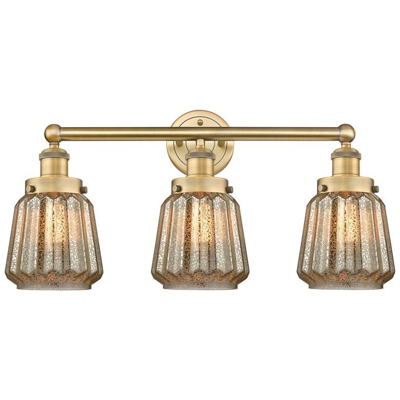 Image 1 Edison Chatham 24.5"W 3 Light Brushed Brass Bath Light With Clear Shad